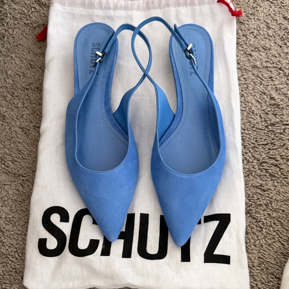 Schutz Light Blue Slingback kitten Heels